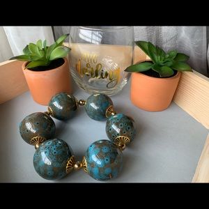 Aqua and Brown Acrylic Large Beaded Bracelet